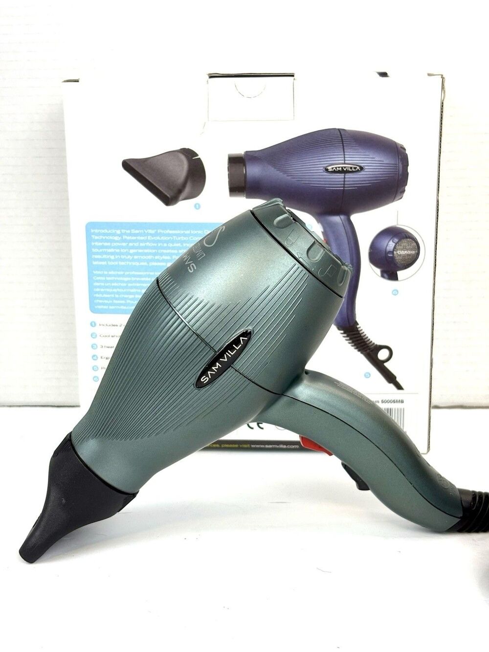 Sam Villa Pro Light Ionic Hair Dryer Sea Smoke Green 1750 Watts Tested Clean EUC